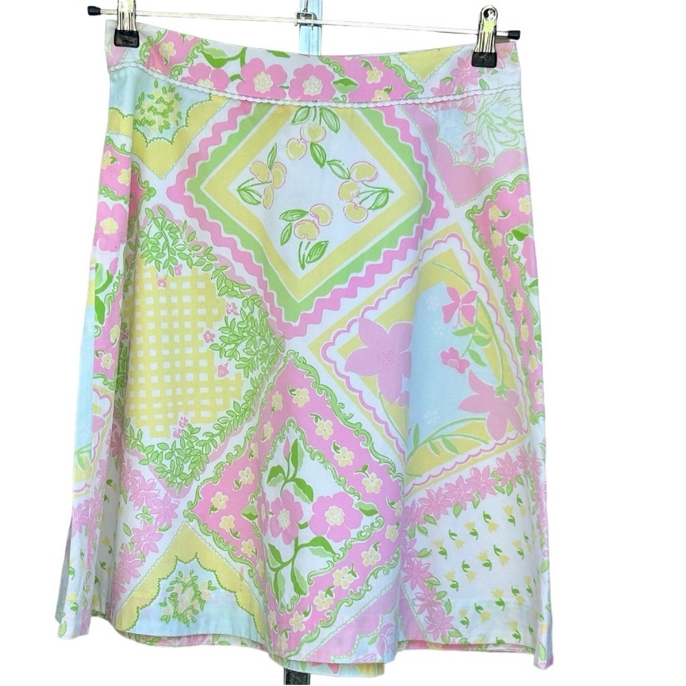 Vtg Lilly Pulitzer Lined Zip Up Multi Color Pastel Floral Print A-Line Skirt Sz2